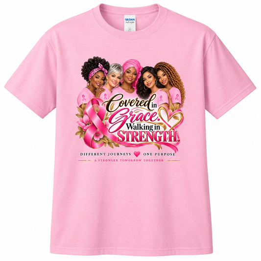 Covered in Grace. Walking in Strength. Breast Cancer Awareness Shirt