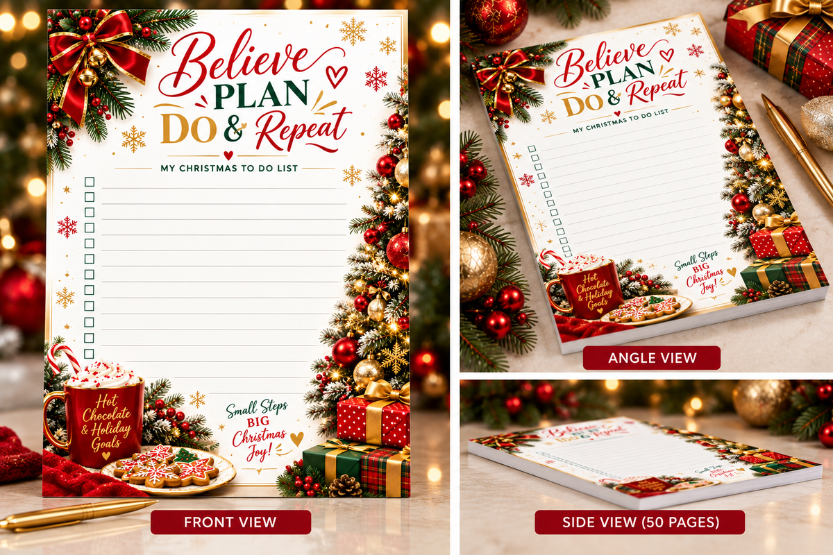 Believe. Plan. Do & Repeat. Christmas Notepad