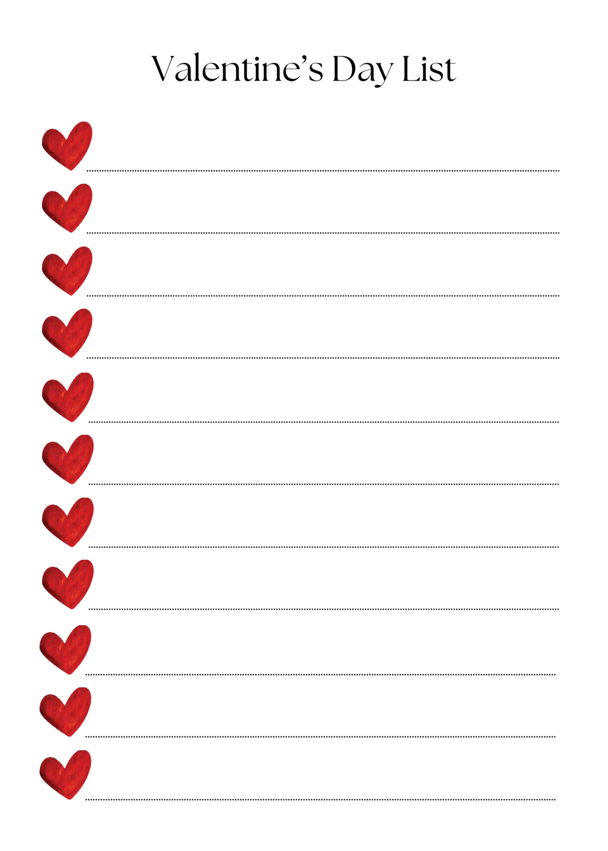 Valentine's Day Love List Notepad
